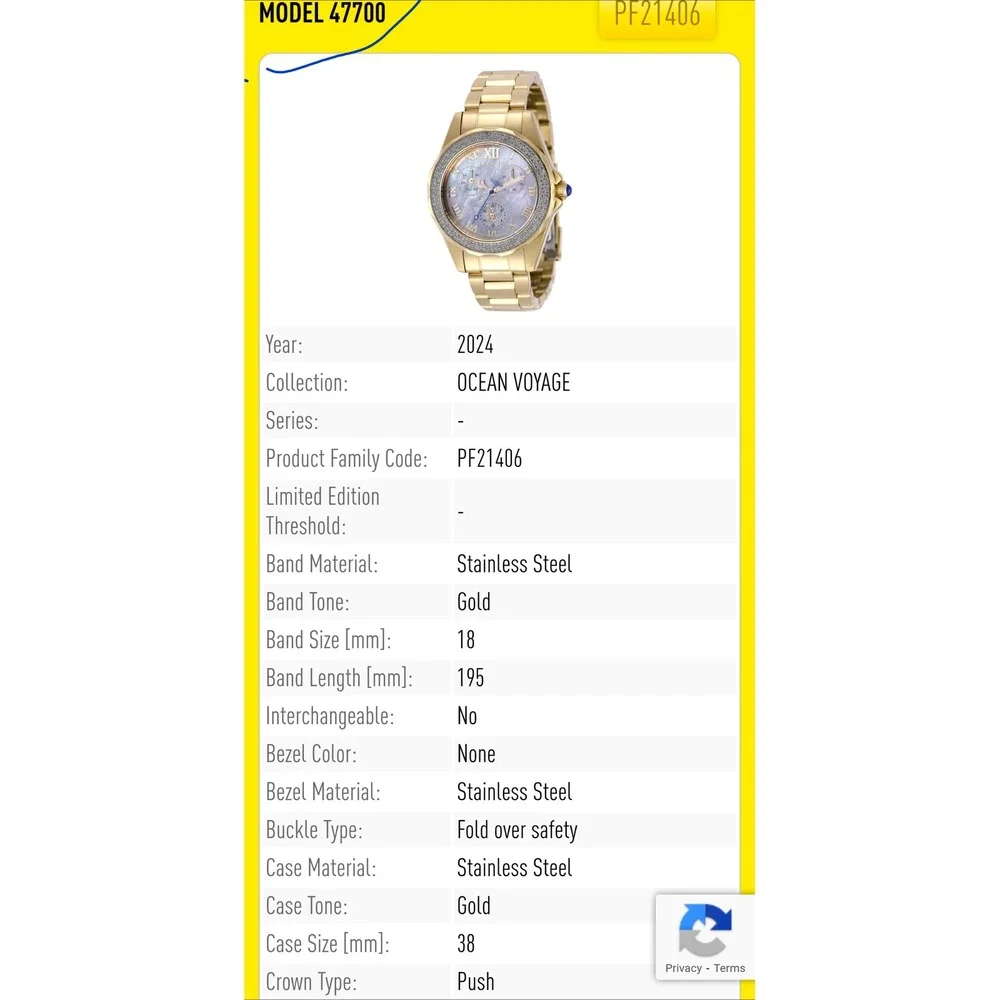 NEW OCEAN VOYAGE Lady Model 47700 Mother of Pearl Dial Quartz‎ Gold #0402